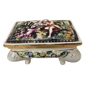 Vintage Porcelain Trinket Box Romantic Scene Signed Capodimonte Italy Numbered